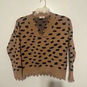 Entro Tan and Black Leopard V-Neck Sweater